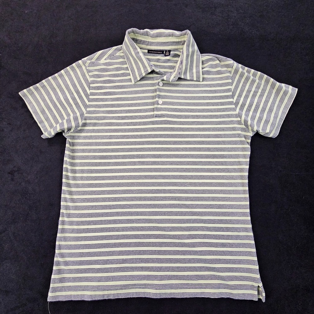 Structure Yellow Striped Short Sleeve Cotton SPandex Polo Shirt Men's L